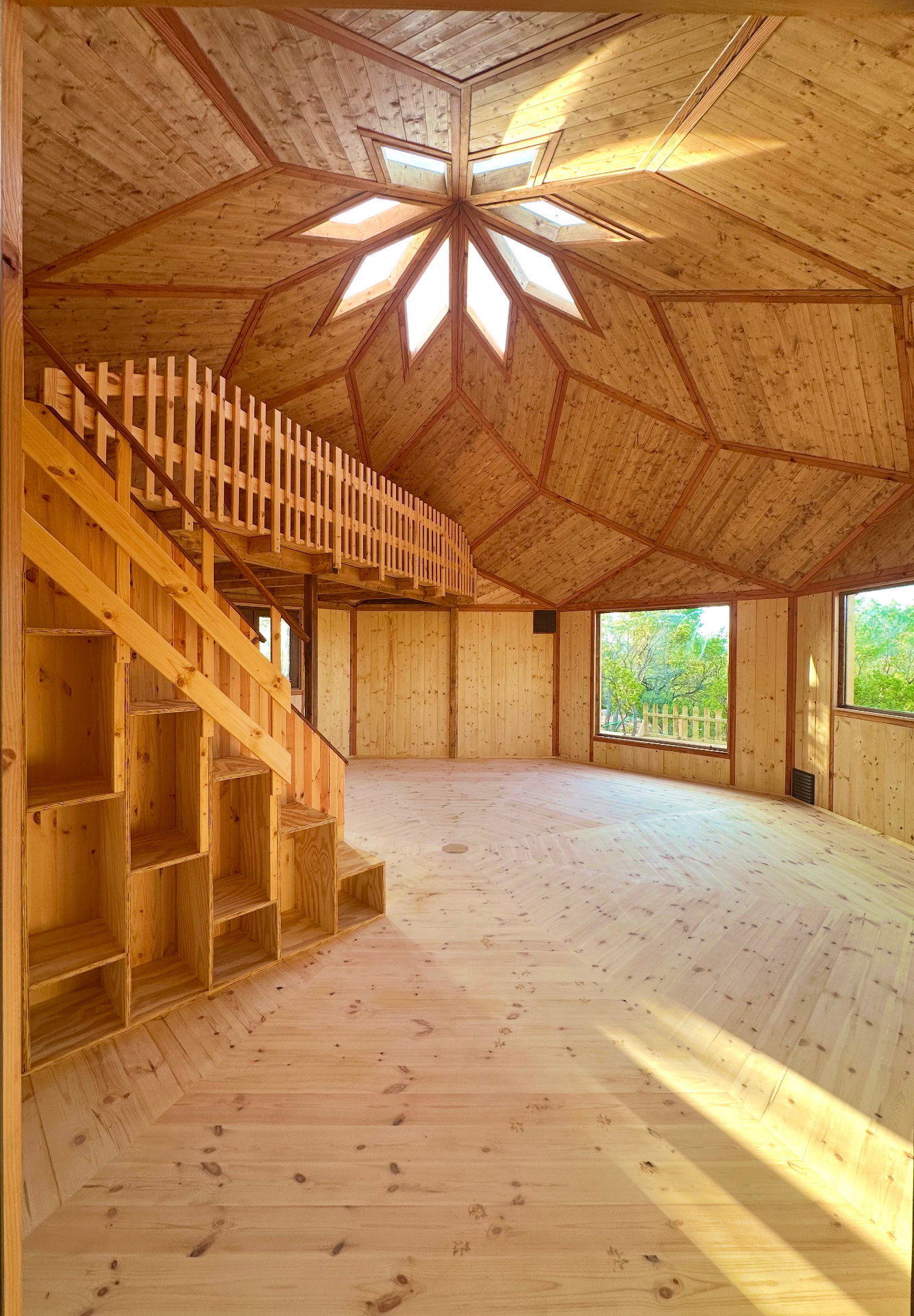Living Zomes — natural timber and geometric details
